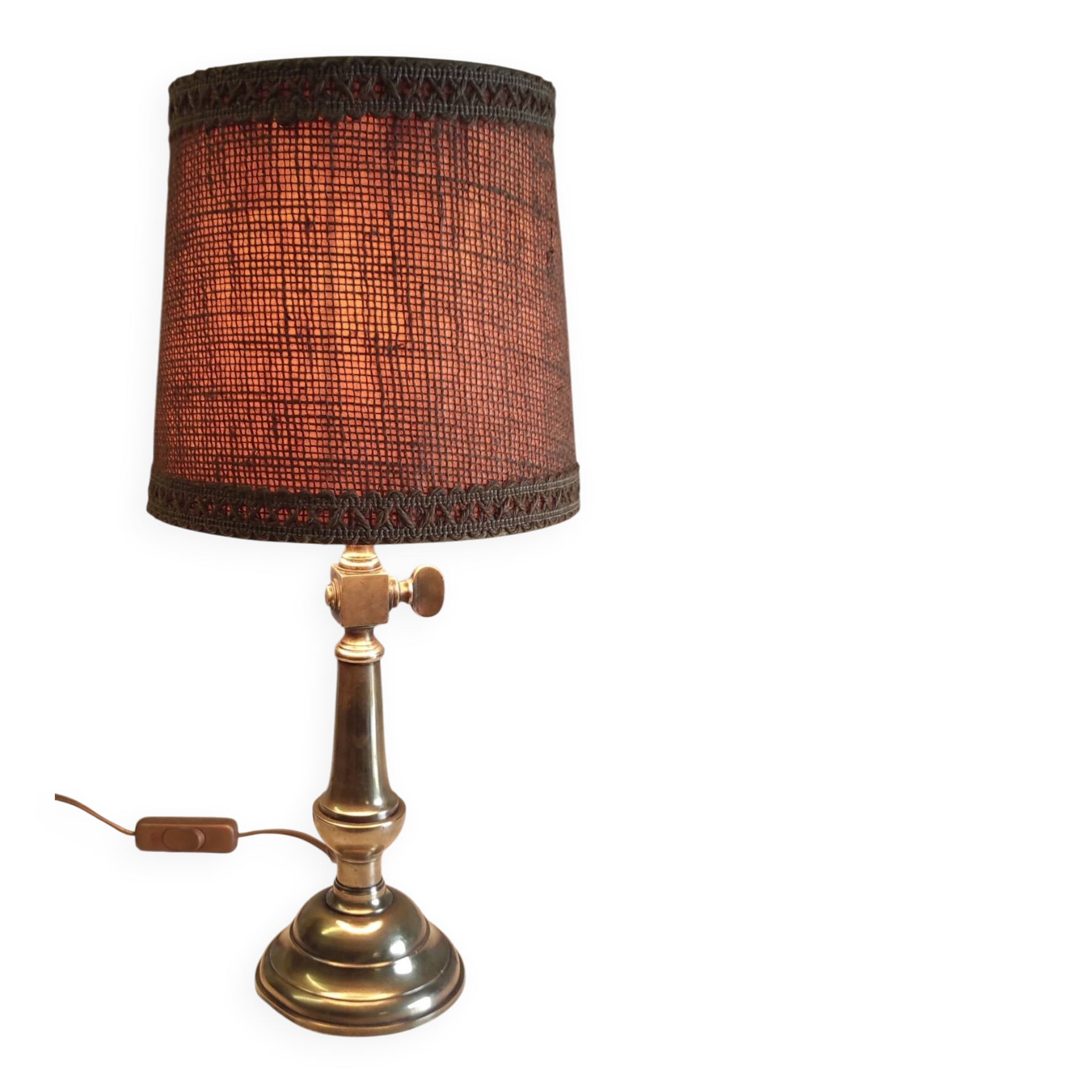 Lampe à poser en laiton doré et lin - mid. XXeme