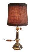 Lampe à poser en laiton doré et lin - mid. XXeme