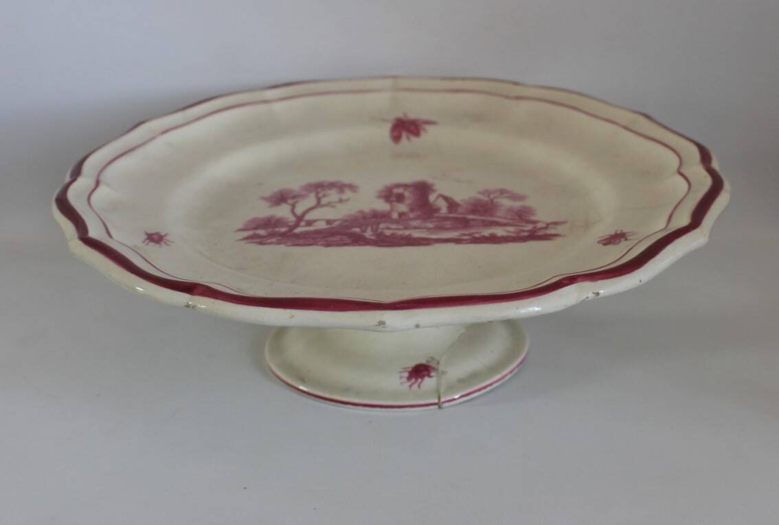 Service Gien "Paysage rose" original 2 plat à gateau + 8 assiette à dessert