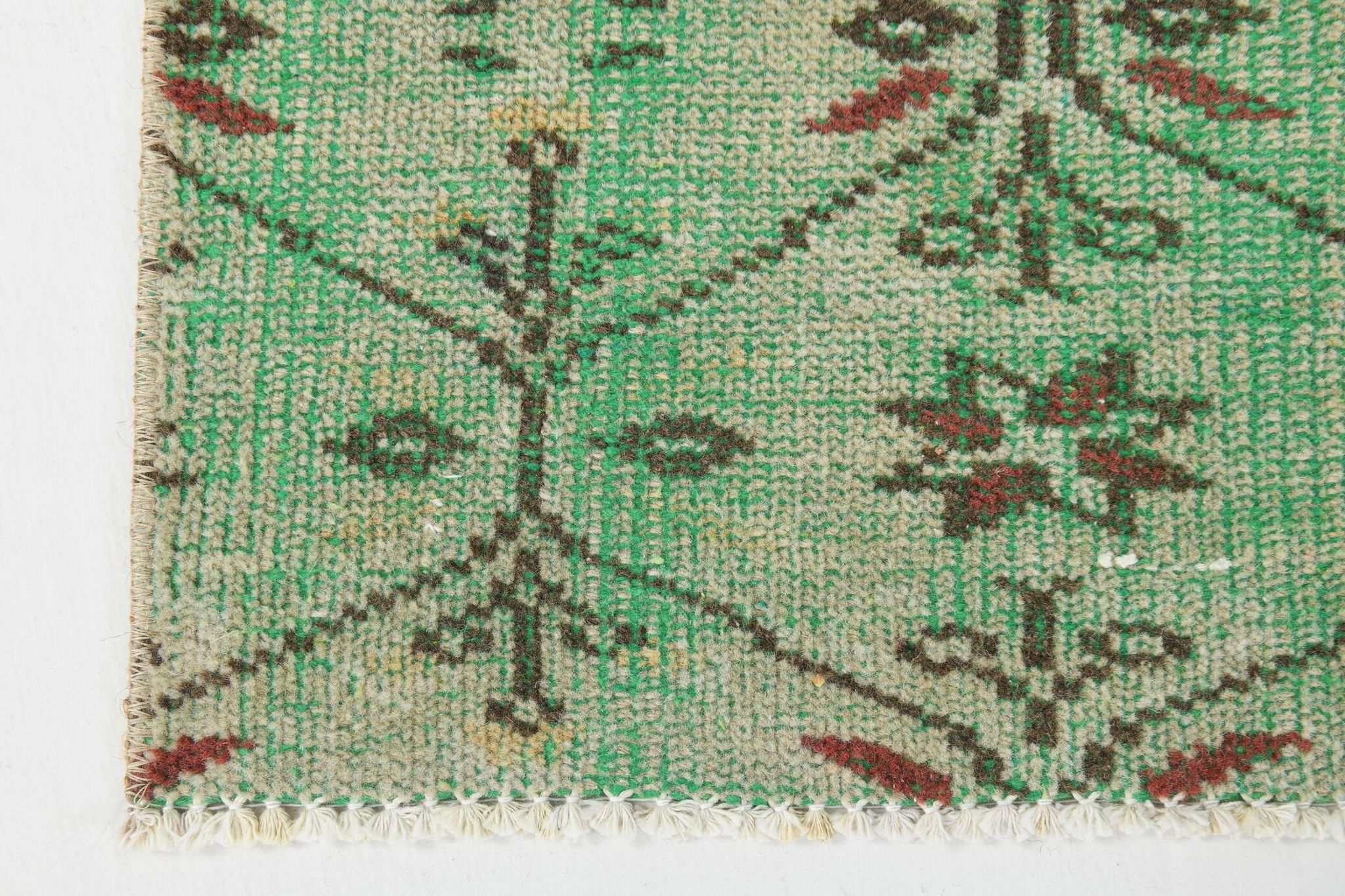 6x9 Vintage Green Geometric Pattern Anatolian Vintage Rug, 179x283 Cm