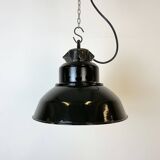 Industrial Black Enamel Factory Lamp with Cast Iron Top, 1960s