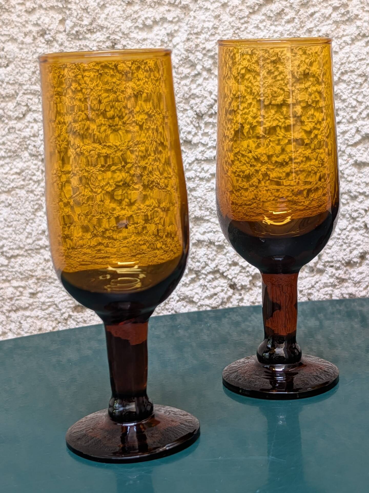 vintage amber footed glasses, 1970s