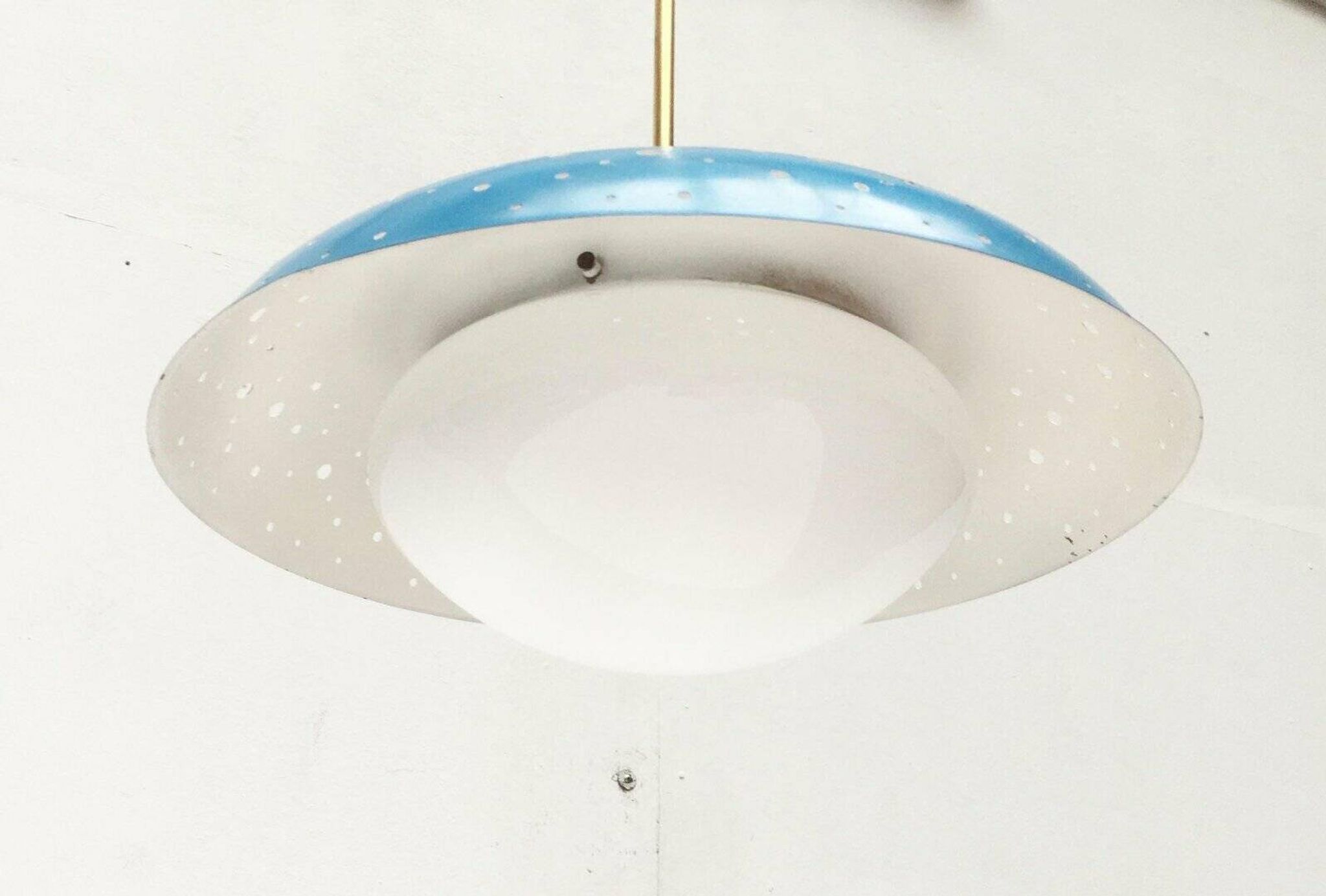 Perforated metal pendant lamp in mid-century style attributed to Ernest Igl for Hillebrand Leuchten, 1960s.