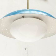 Perforated metal pendant lamp in mid-century style attributed to Ernest Igl for Hillebrand Leuchten, 1960s.