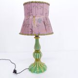 Murano turquoise lamp and pink silk lampshade 1940