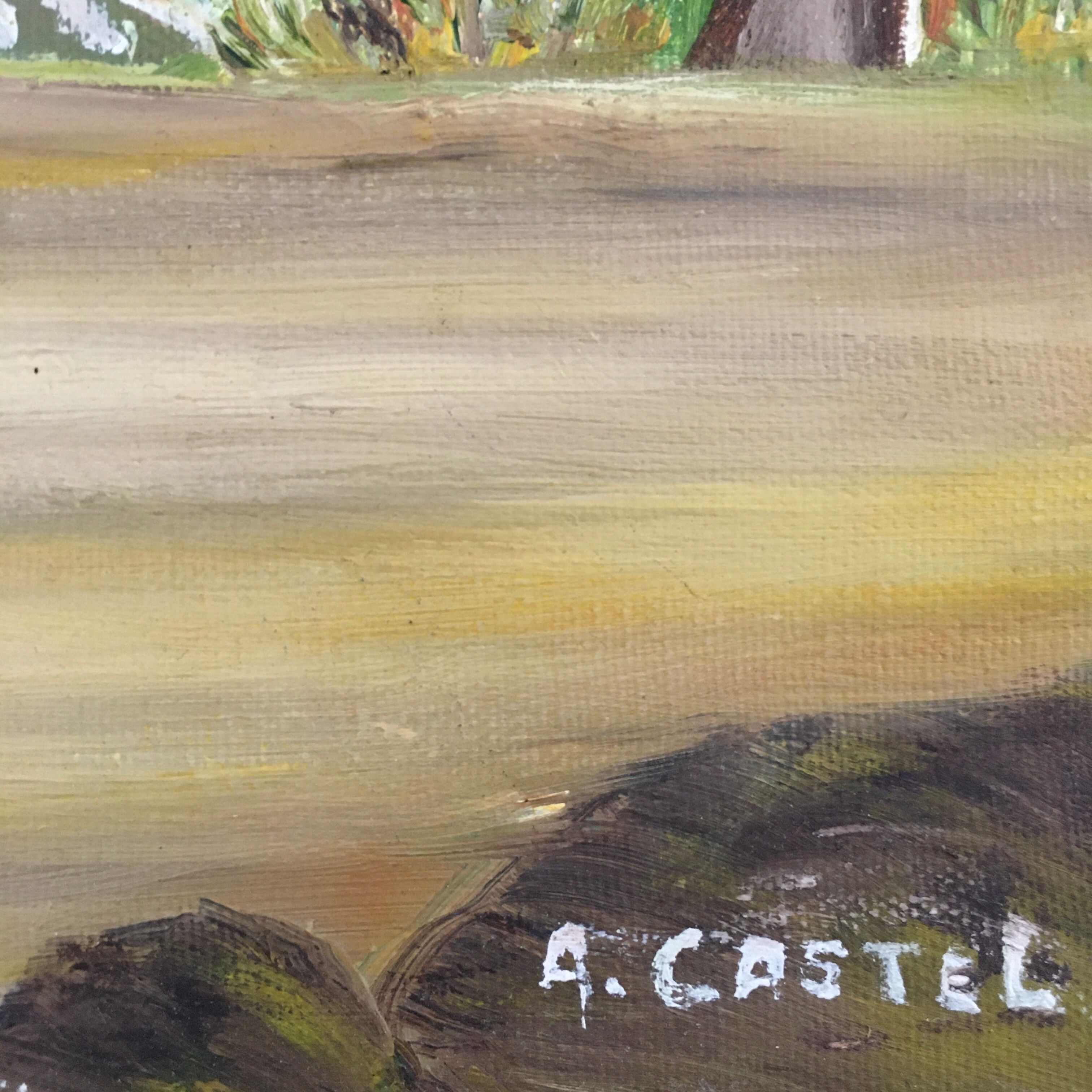 Tableau maison bretonne et calvaire