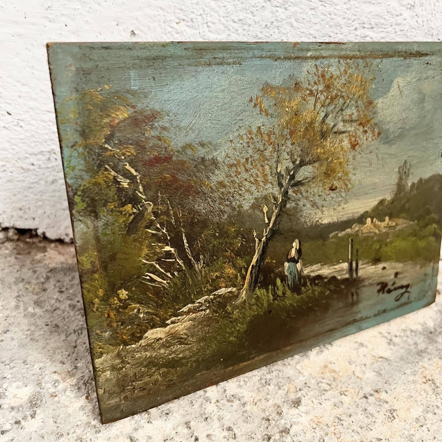 Old French Barbizon countryside painting