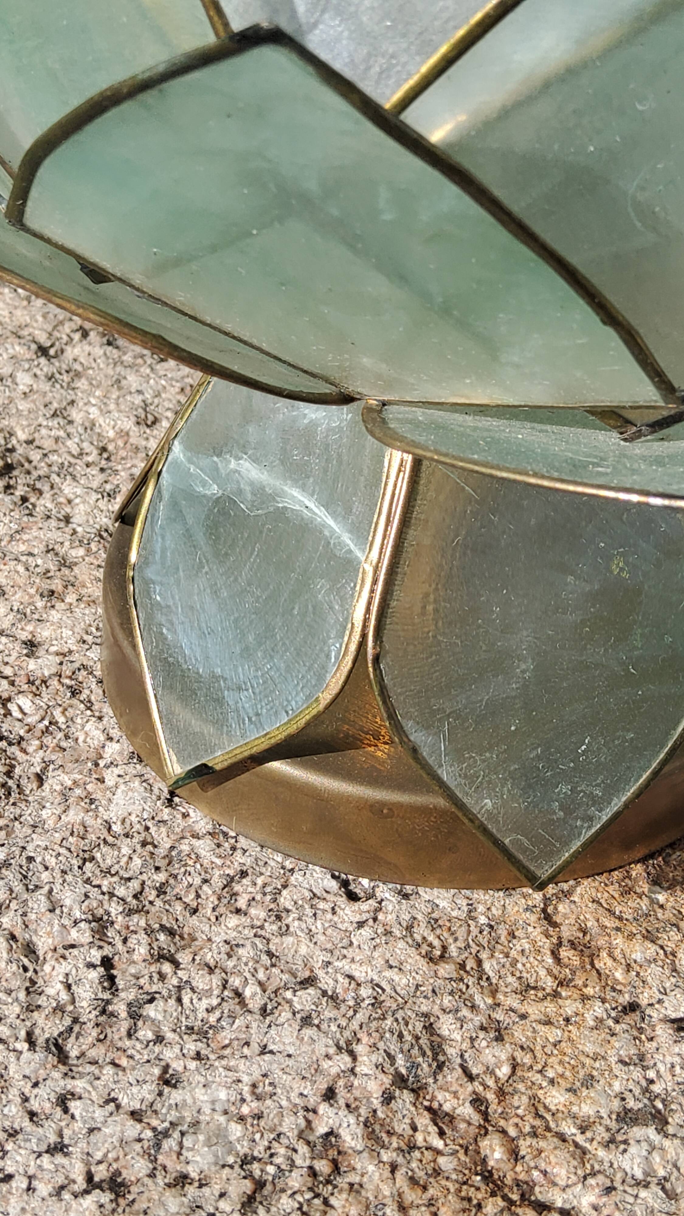 Pair of designer table lamps in turquoise blue green capiz mother-of-pearl from the 70s