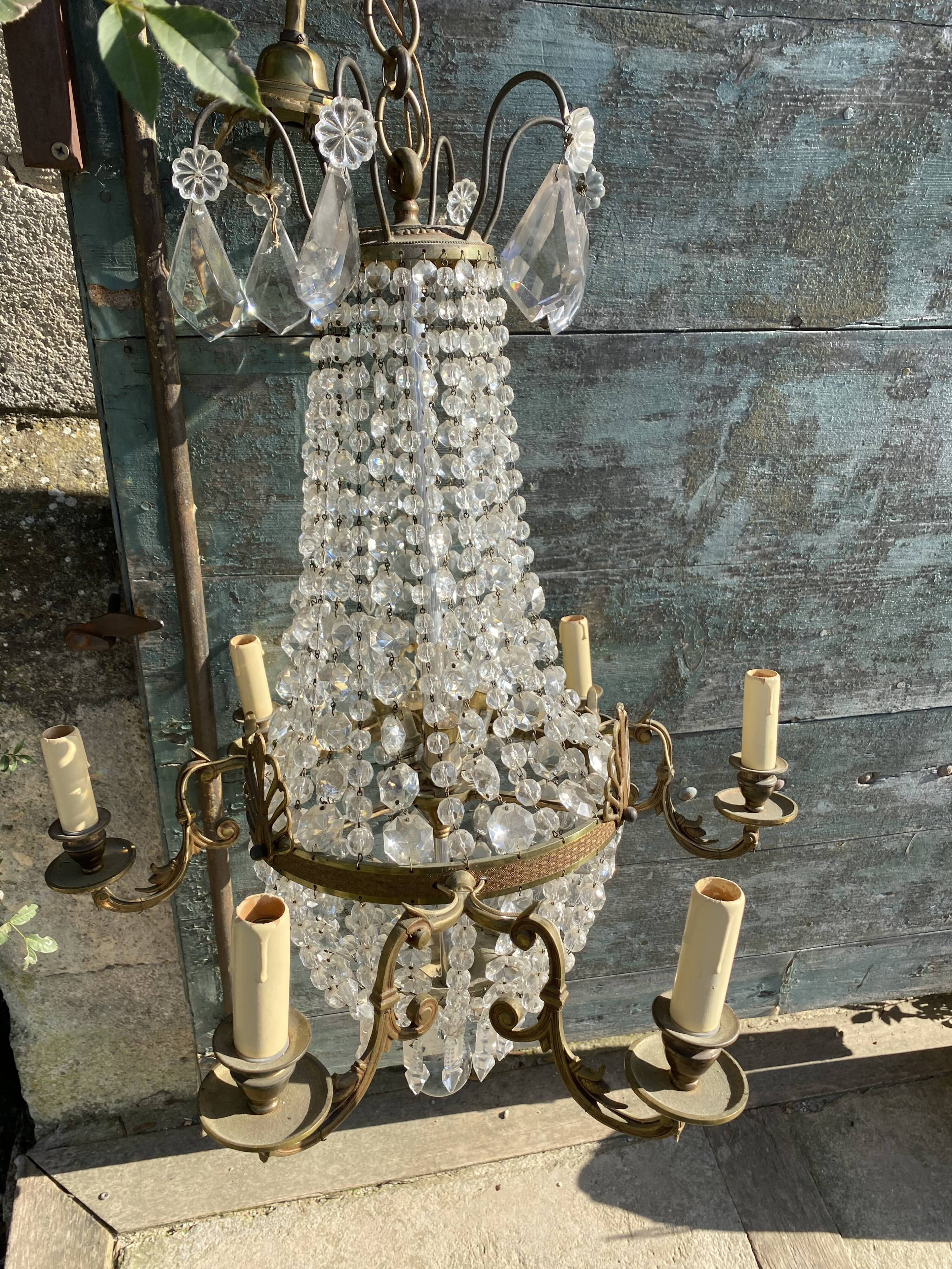 Bronze and crystal hot air balloon chandelier