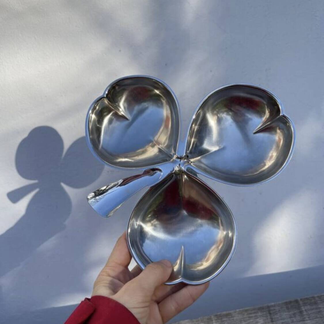 Silver-plated metal clover-shaped trinket dish or tray