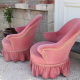 Pair of pink velvet toad armchairs