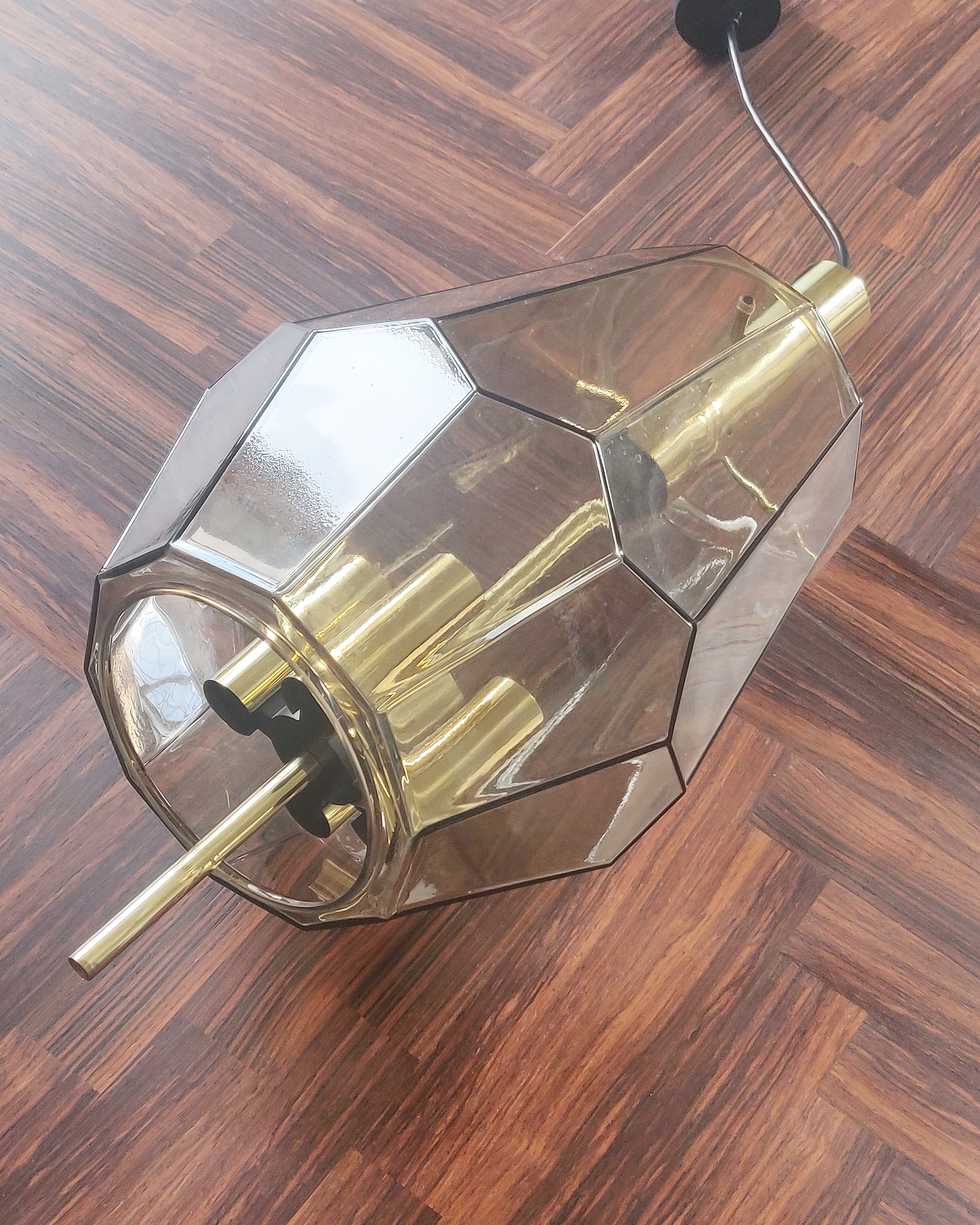 Limburg Glashutte smoked glass and brass hanging