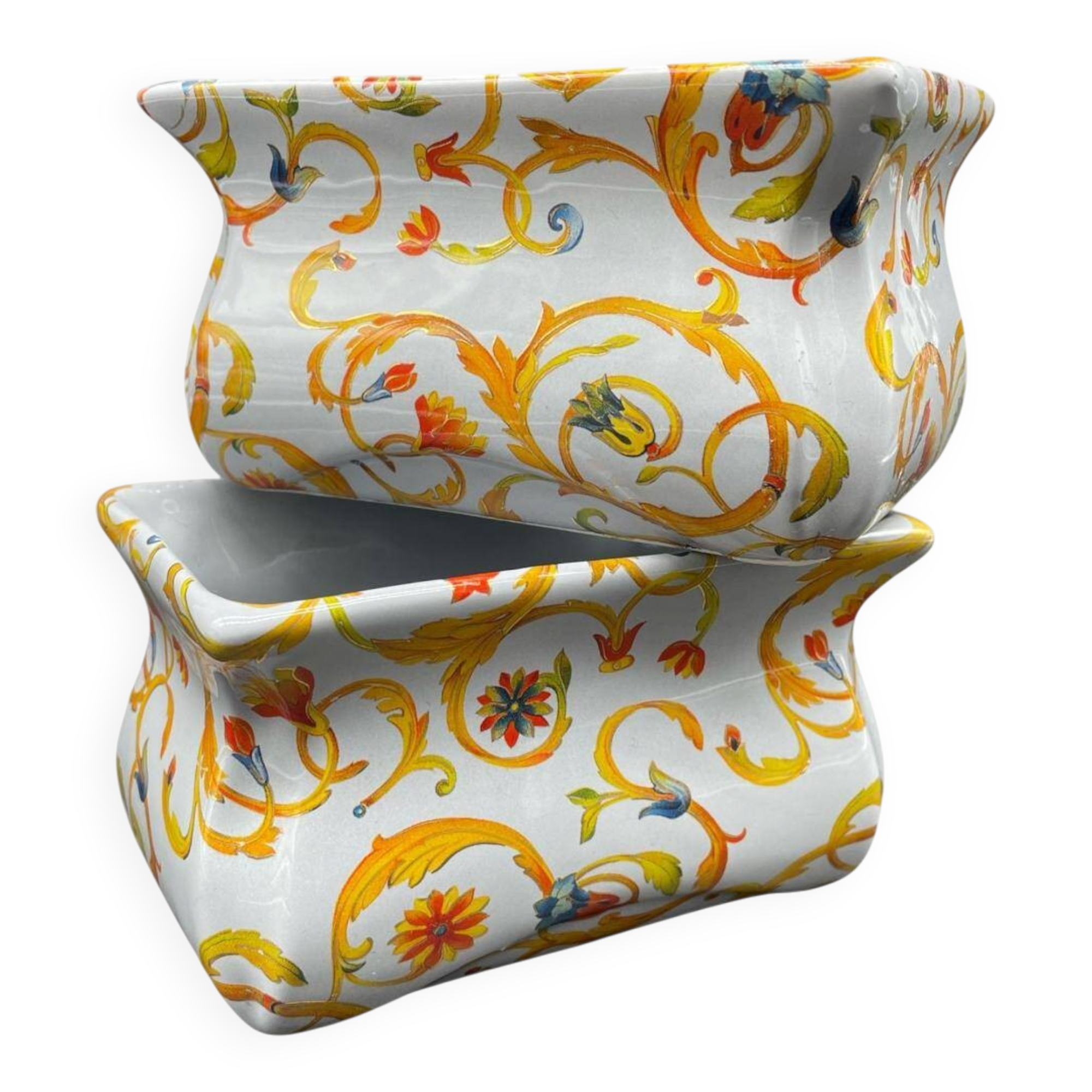 Pair of planters, Martinetti Paris, artisanal porcelain