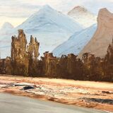 Tableau, huile sur carton « Rivière dans les Alpes »