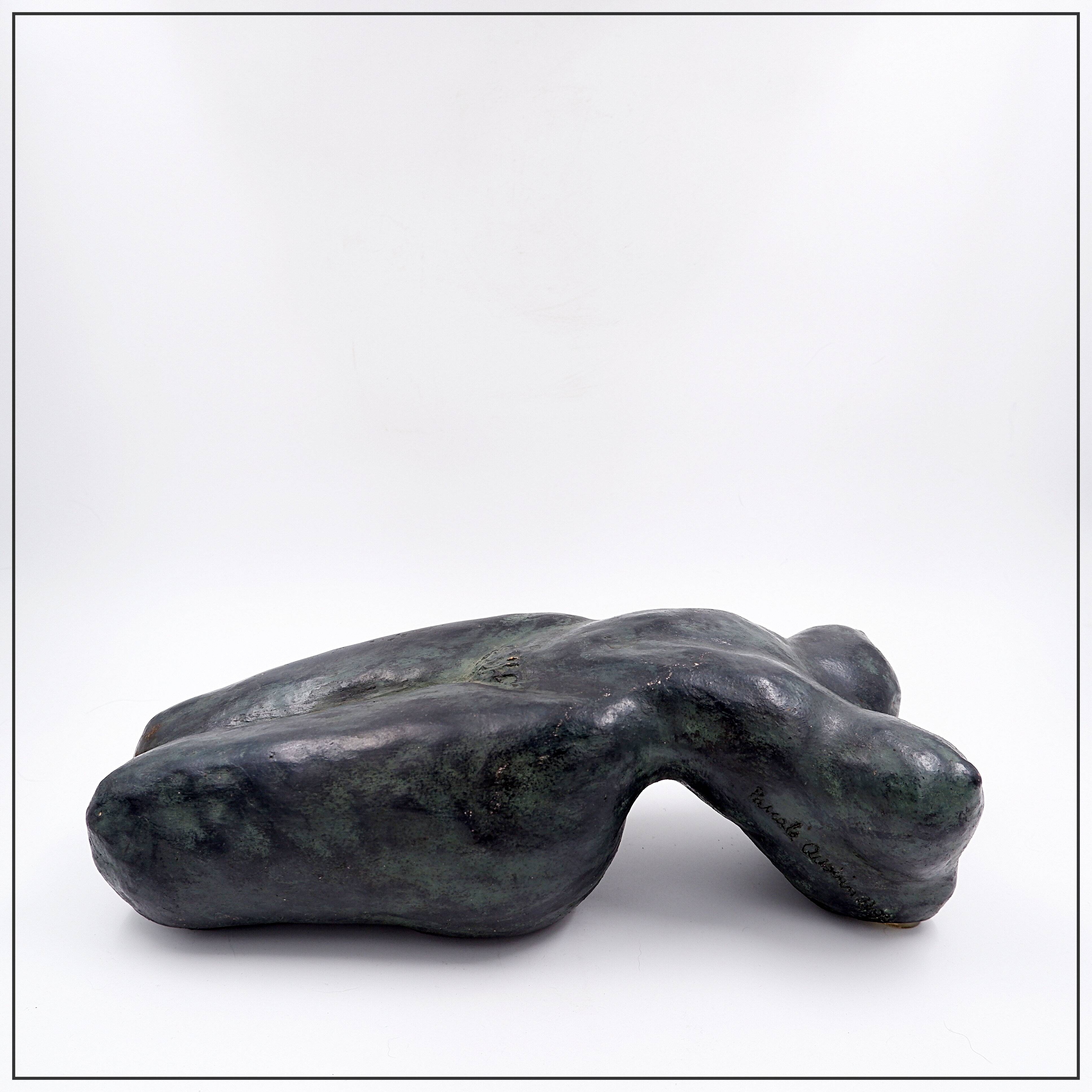 Nude sculpture in bronze-colored terracotta - Signed and dated