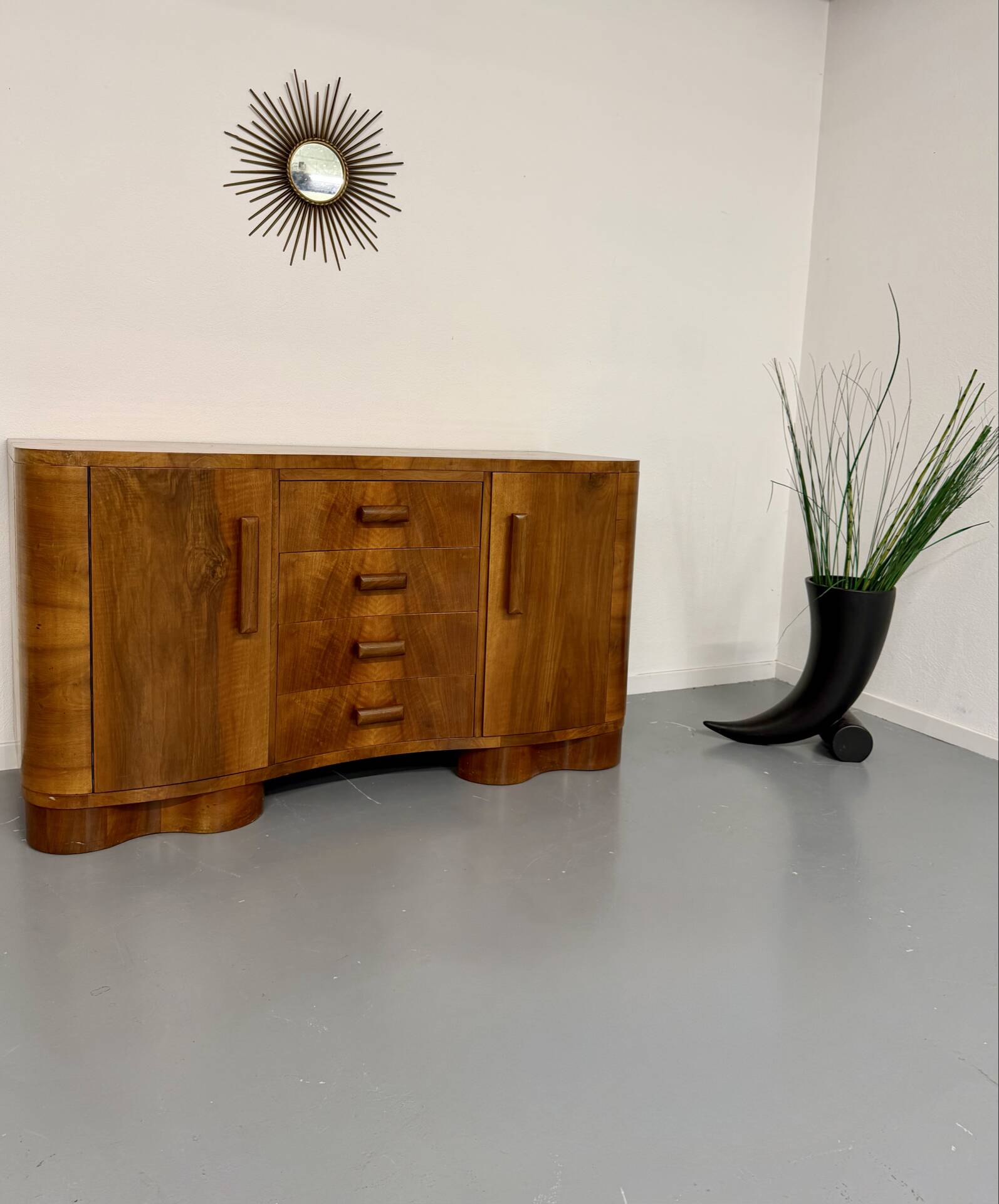 Antique walnut sideboard in Art Deco style from the 1930s.