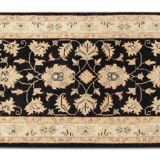 Black Wool Runner Rug, Handmade Floral Ziegler Hallway Runner 211 x 66 cm