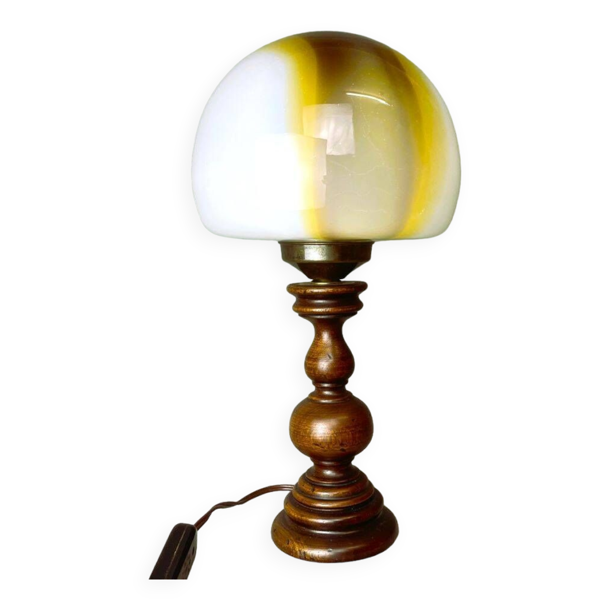 Portuguese wood and slag onyx glass table lamp 1960s
