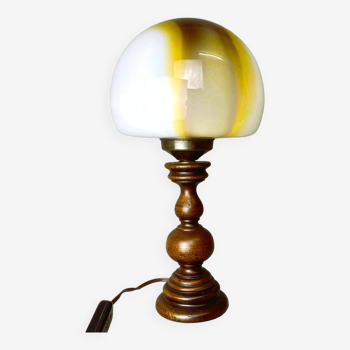 Portuguese wood and slag onyx glass table lamp 1960s