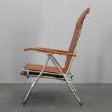 1970s Italian folding lounge chair with leatherette upholstery