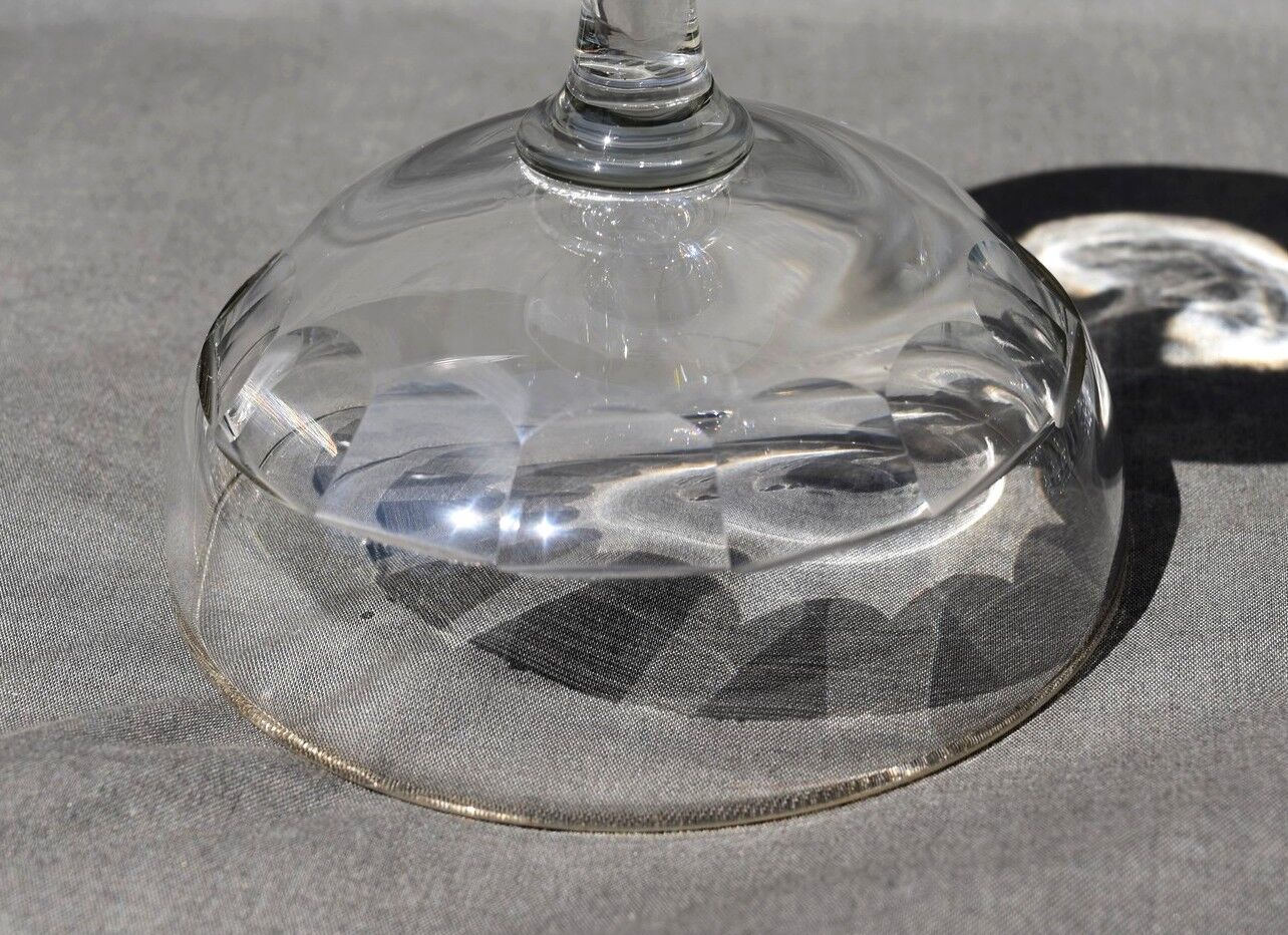 9 old champagne glasses in flat-waisted blown glass