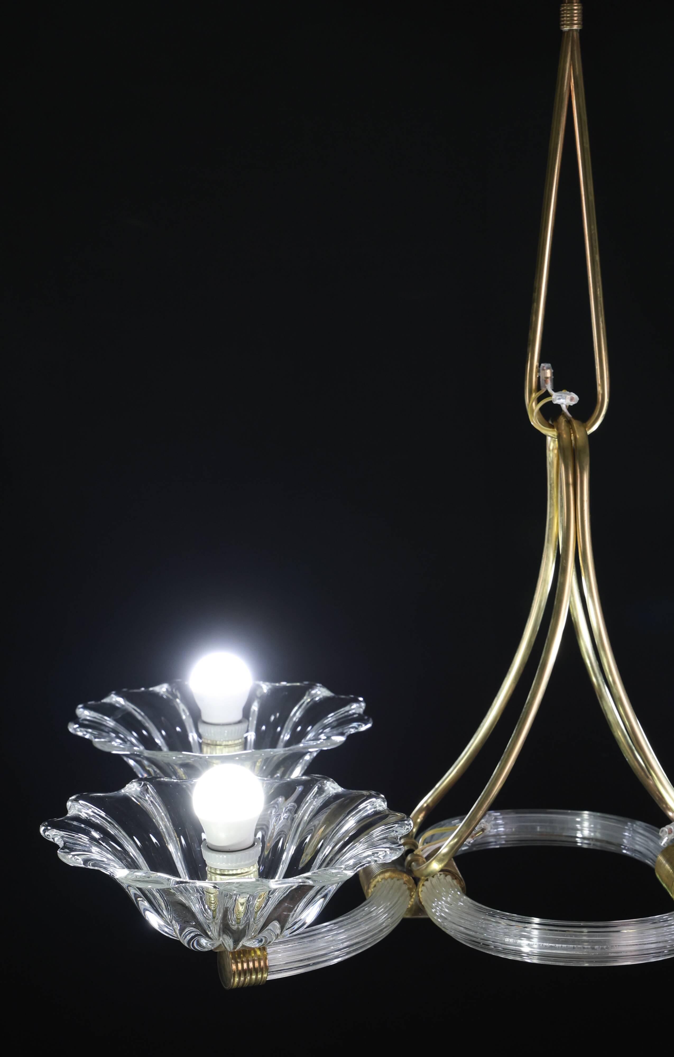 Extraordinary Art Deco Murano Glass and Bronze Chandelier by Barovier&Toso, 1950