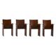 Set of 4 brown/red leather armchairs, Tito Agnoli, modern Italian, 1970s.