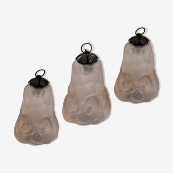 Lot de 3 lampes tulipe pâte de verre rose