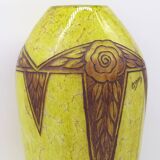 Set 2 Rare Vase Ovoïde signé F-T Legras Pare de verre Art deco 1930