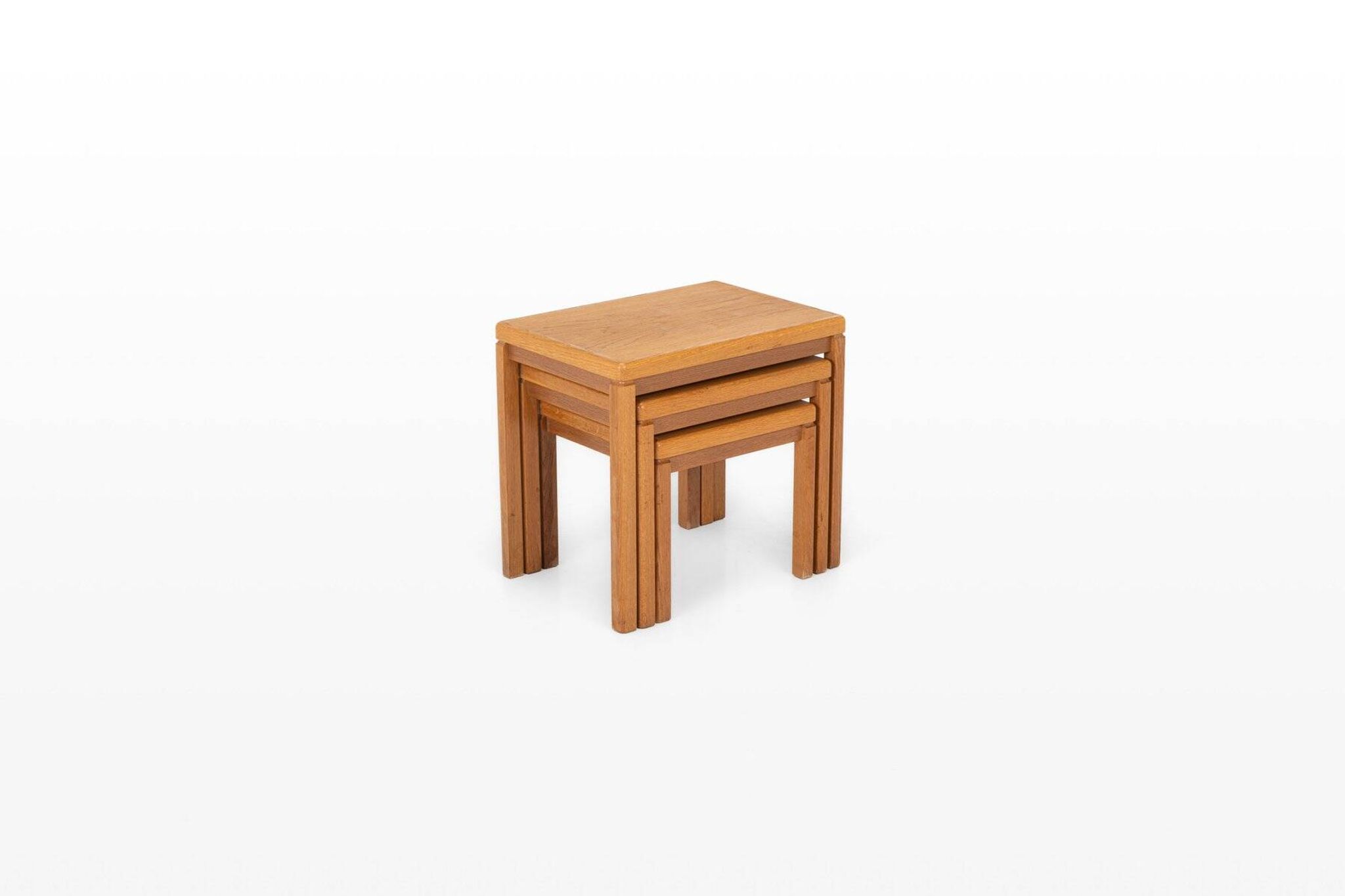 Vintage oak nesting tables by Van Den Berghe Pauvers, 1970s, set of 3