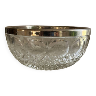 Glass salad bowl and silver rim