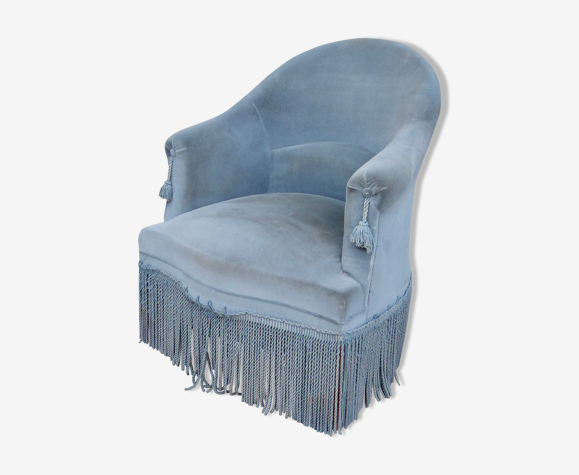 Fauteuil crapaud en velours bleu