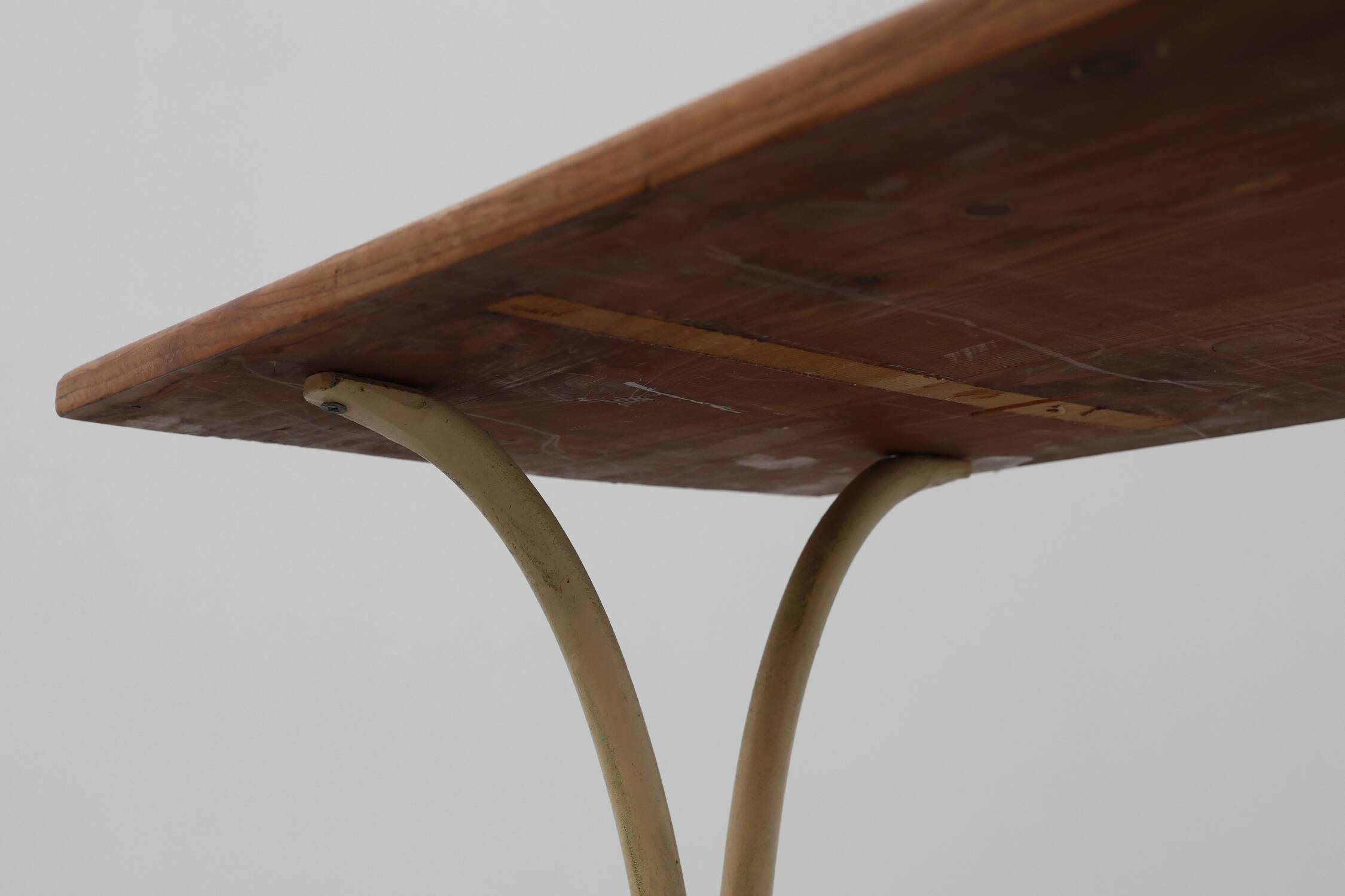 20th century French bistro table with cast iron base and oak top