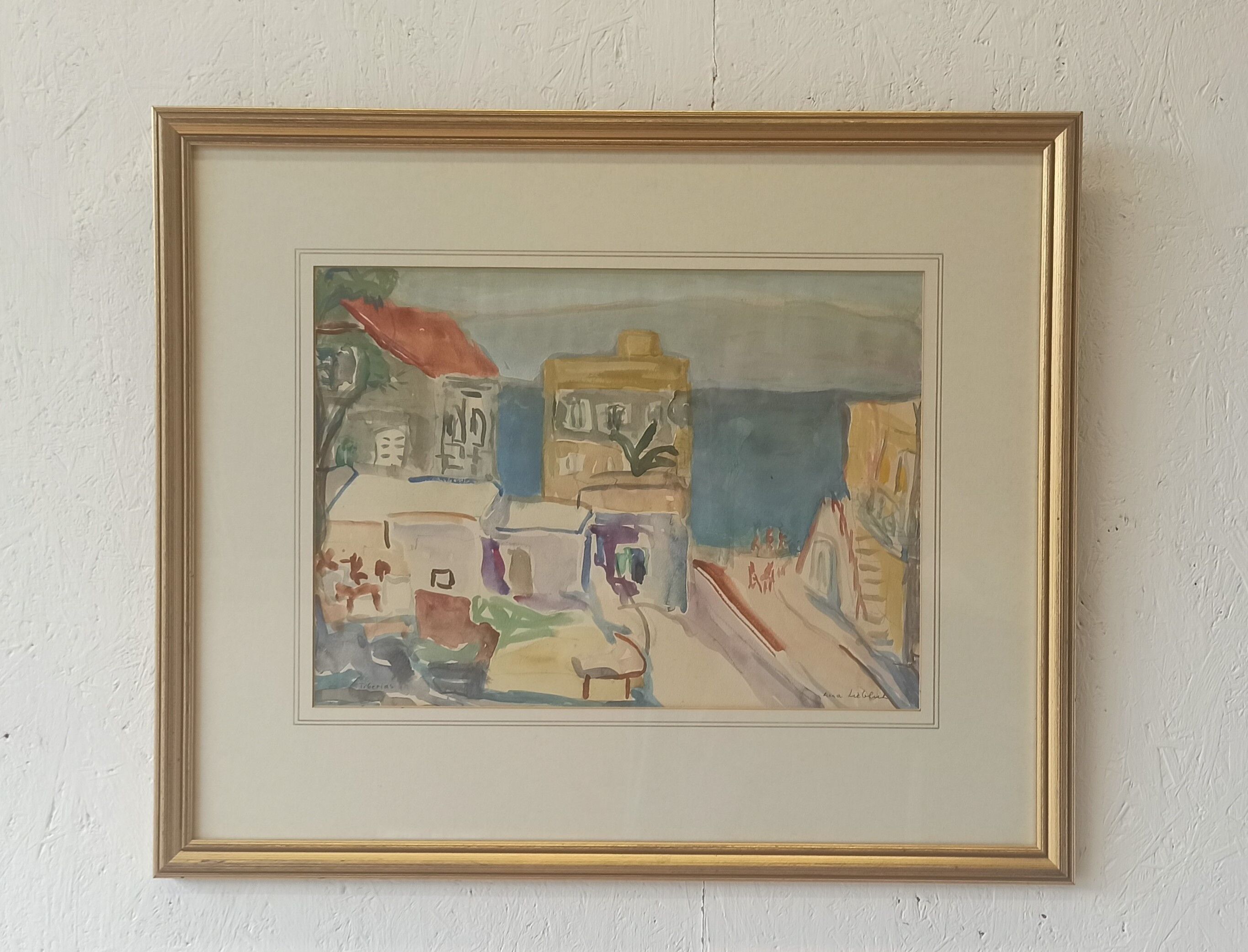 Aquarelle « Tibériade » par Anna Weingrün-Lieblich (1904-1994).