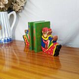 Vintage wooden bookends for kids, bear & books polychrome