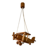 Vintage pine airplane pendant light