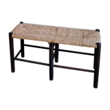 Banc paille et bois ancien