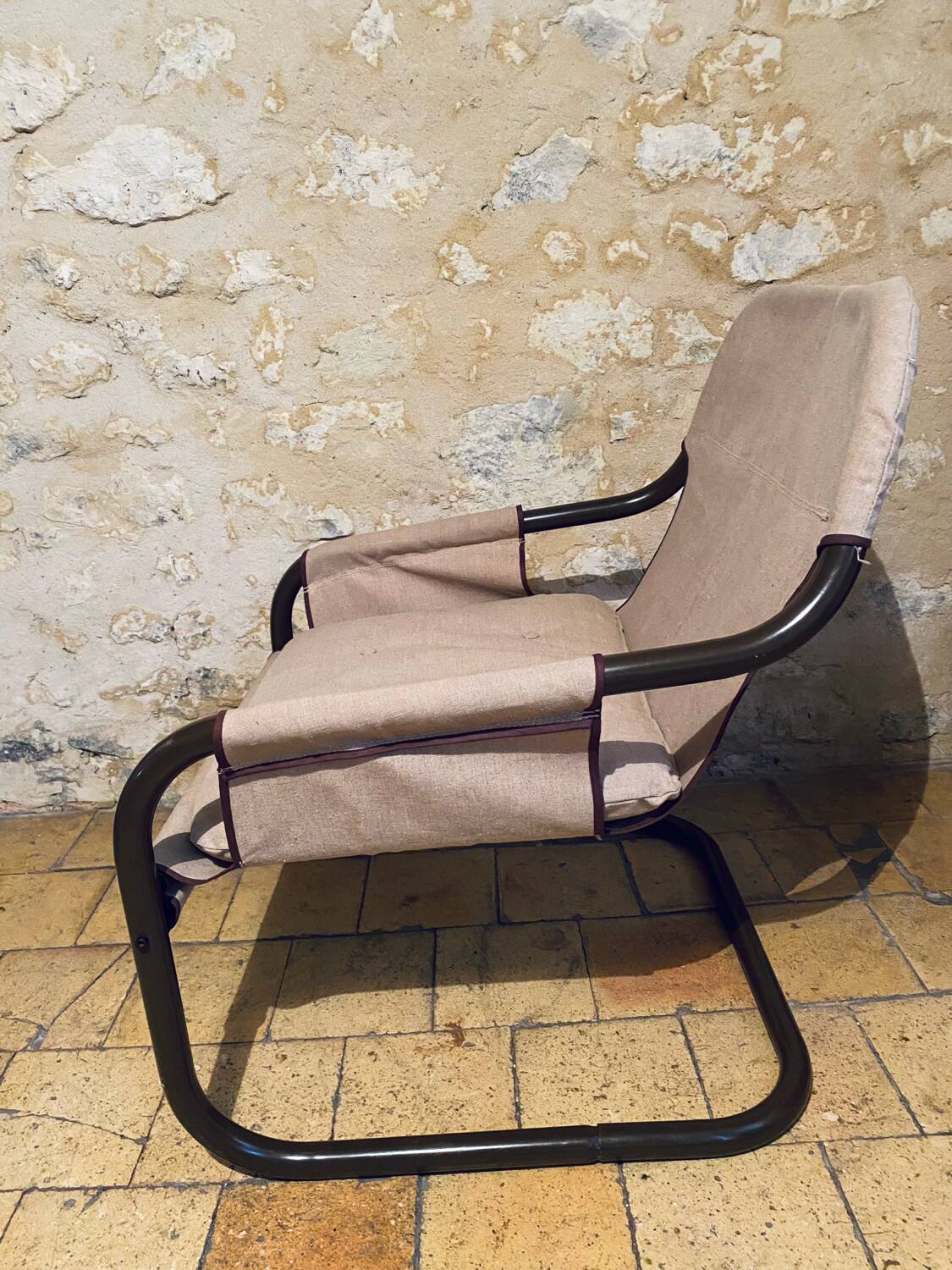 Fauteuil Ikea vintage en lin et métal