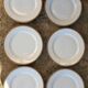 Set of 6 porcelain dinner plates with golden ear edging