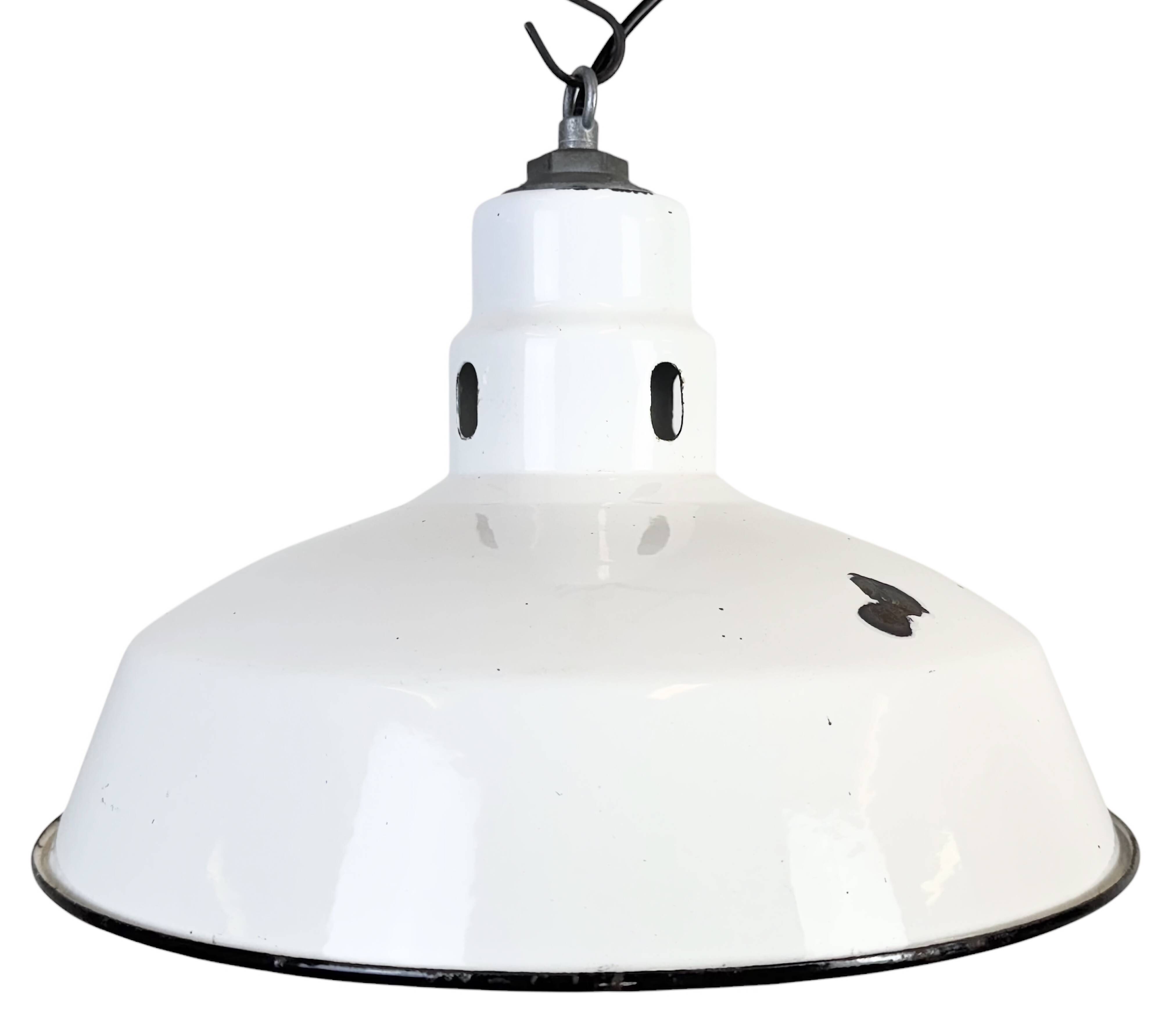 Industrial White Enamel Factory Pendant Lamp from Abolite, 1960s