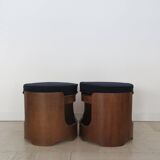 Italian midcentury walnut and fabric stools 1950s