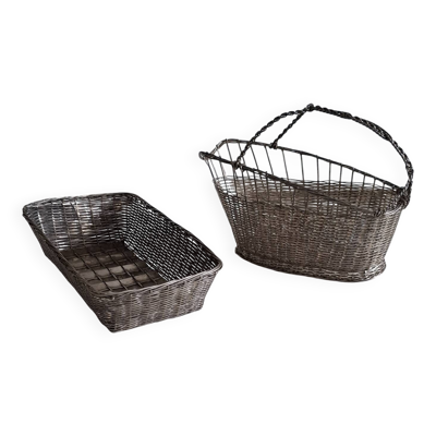 Panière  et Porte-bouteille  en métal argentés