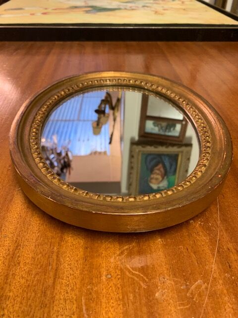 Golden mirror with pearl ring, 31x24 cm