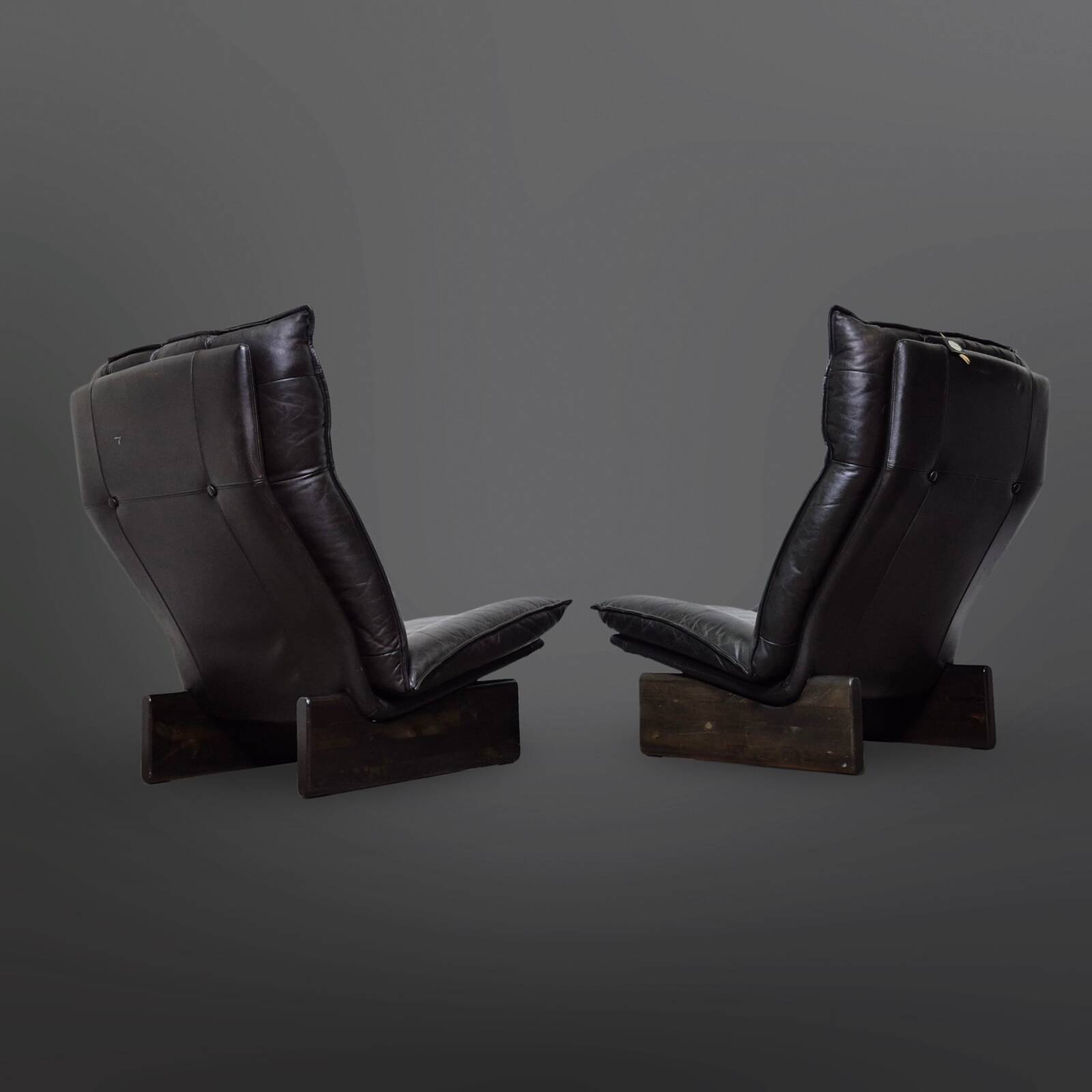 Set of 2 black leather lounge chairs by Peem Oy, Finland 1970s