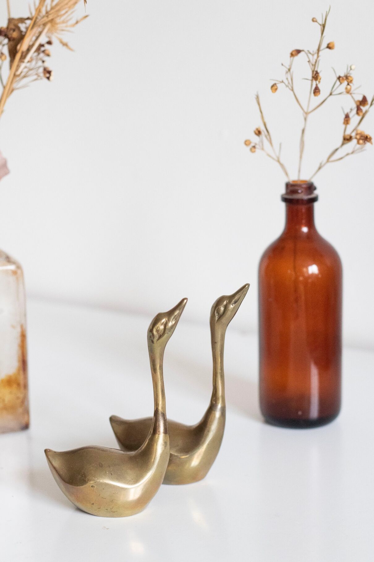 Pair of vintage brass swans