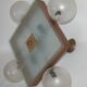 Mid-century vintage chandelier, 1950s, brass, wood and frosted glass, 4x E1