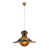 Grand lustre « bulle » en verre avec abat-jour en laiton