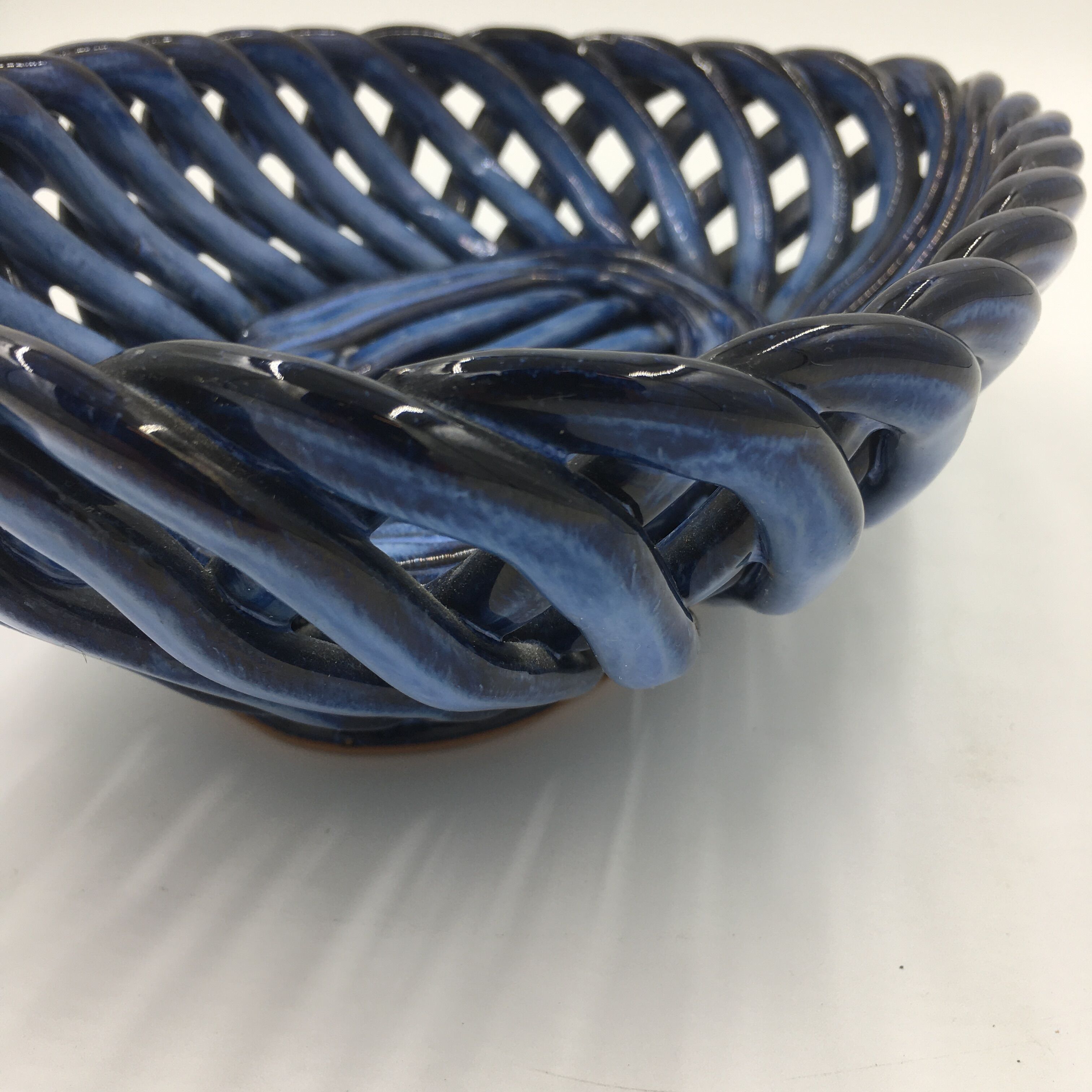 Basket, blue ceramic fruit basket