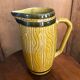 Old pitcher service & 5 ceramic mugs vintage yellow green grape vine decor