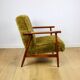 Vintage armchair, 1970s red fox - high pile khaki / olive - long pile